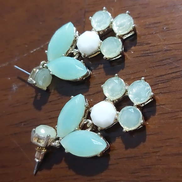 Mint Green and Chartreuse Green Linear Drop Chandelier Earrings - Picture 2 of 3